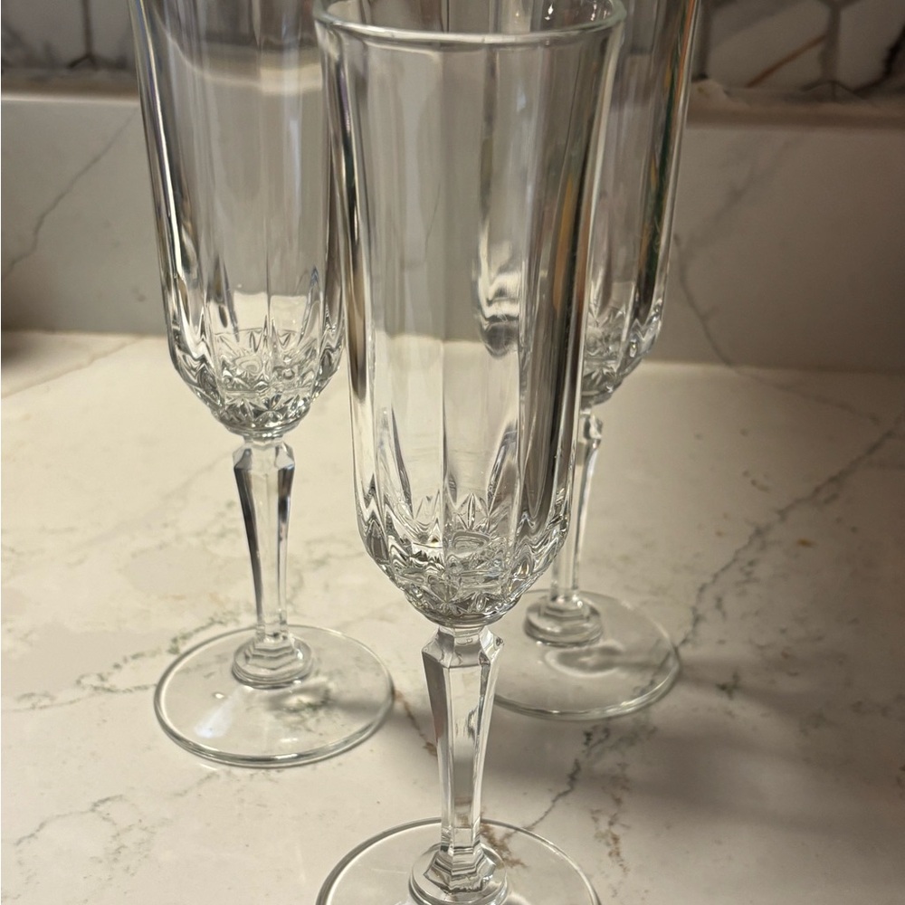 3 Crystal Champagne Flutes. Two to toast with and one to spare!